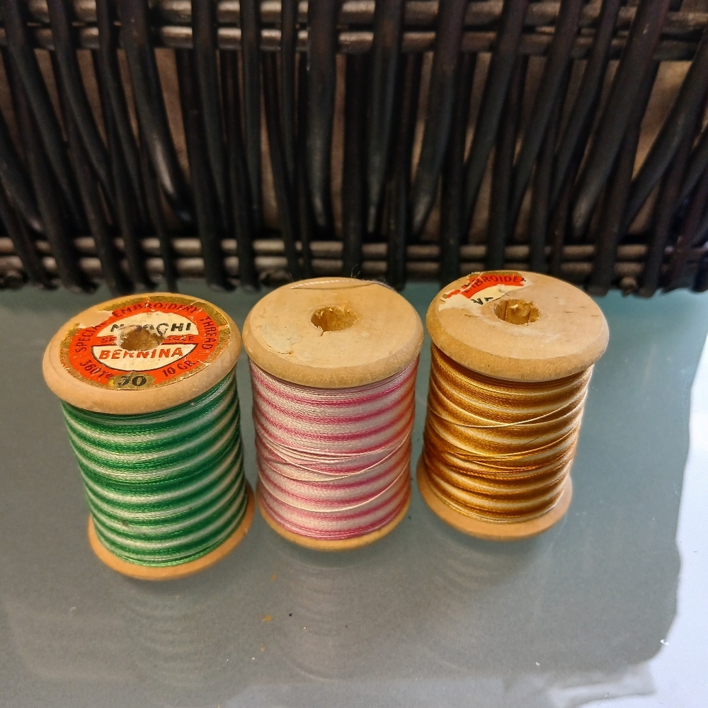 3 Vintage Bernina Wood Spools Of Thread
